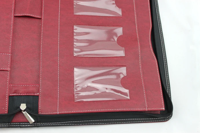 OEM Custom A3 A4 A5 Size Red PU Leather Portfolio Bag with Handle