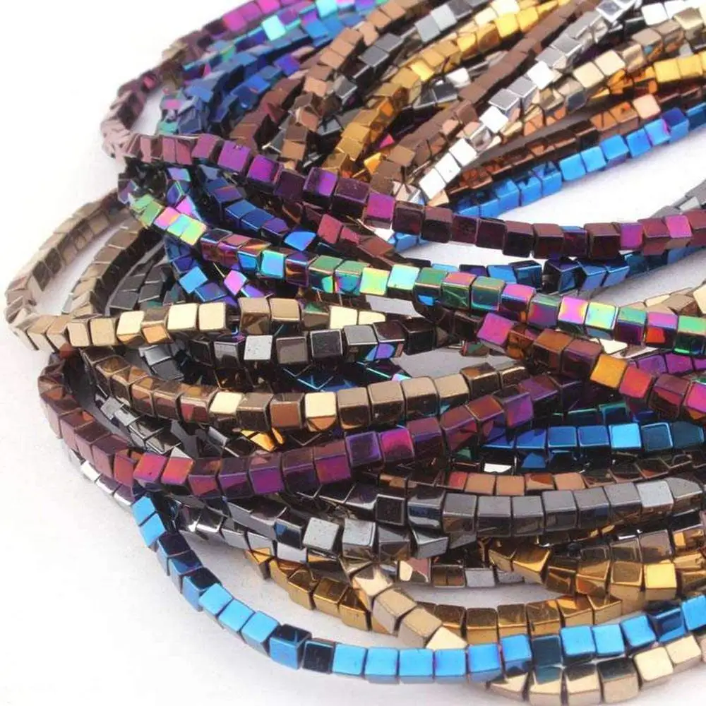 Square Hematite Plated Color Smooth Natural Stone Beads