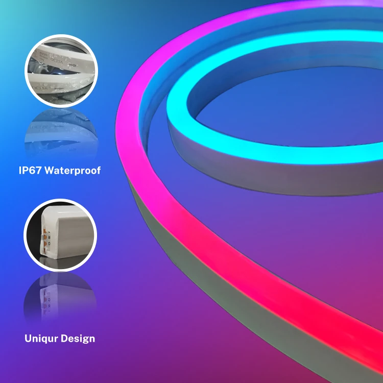 RGBIC Pixel Neon Silicone Flexible  Rope light 24V 12V RGB Rope Strip Flex Led Neon Light for Bedroom Gameroom Room Decor