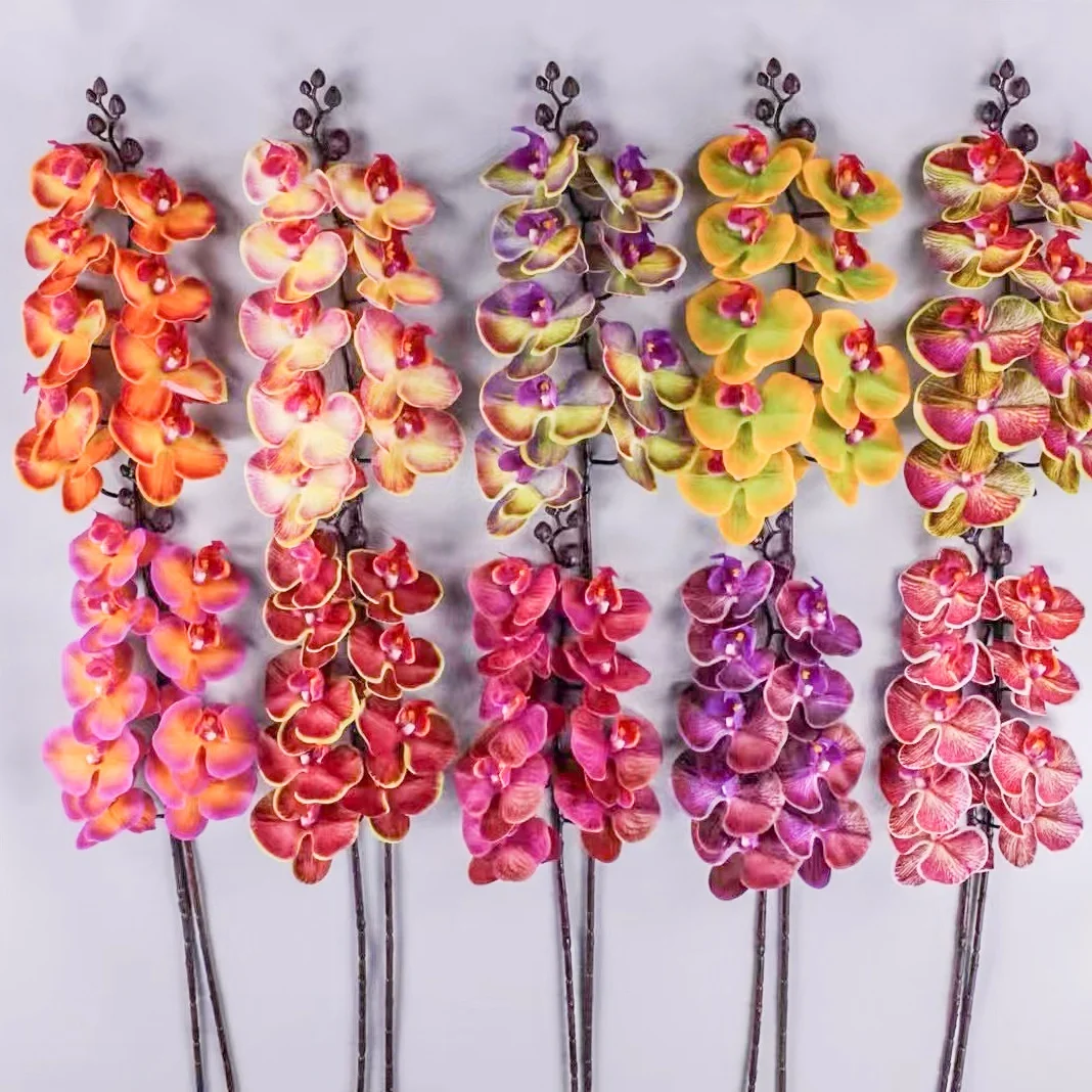 3D 9 Heads Butterfly Dendrobium Orchid Plants  Centerpiece Flower Real Touch Artificial Latex Orchids for Wedding