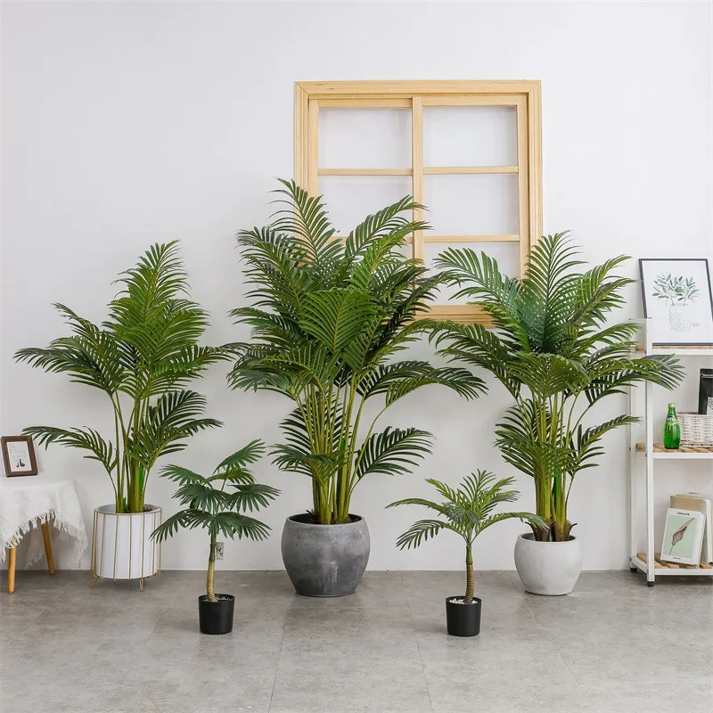4ft 5ft 6ft Faux Palm Tree in Black Pot Planted Kwai Plant Home Decor Modern Artificial Gold Cane Silk Palm Tree