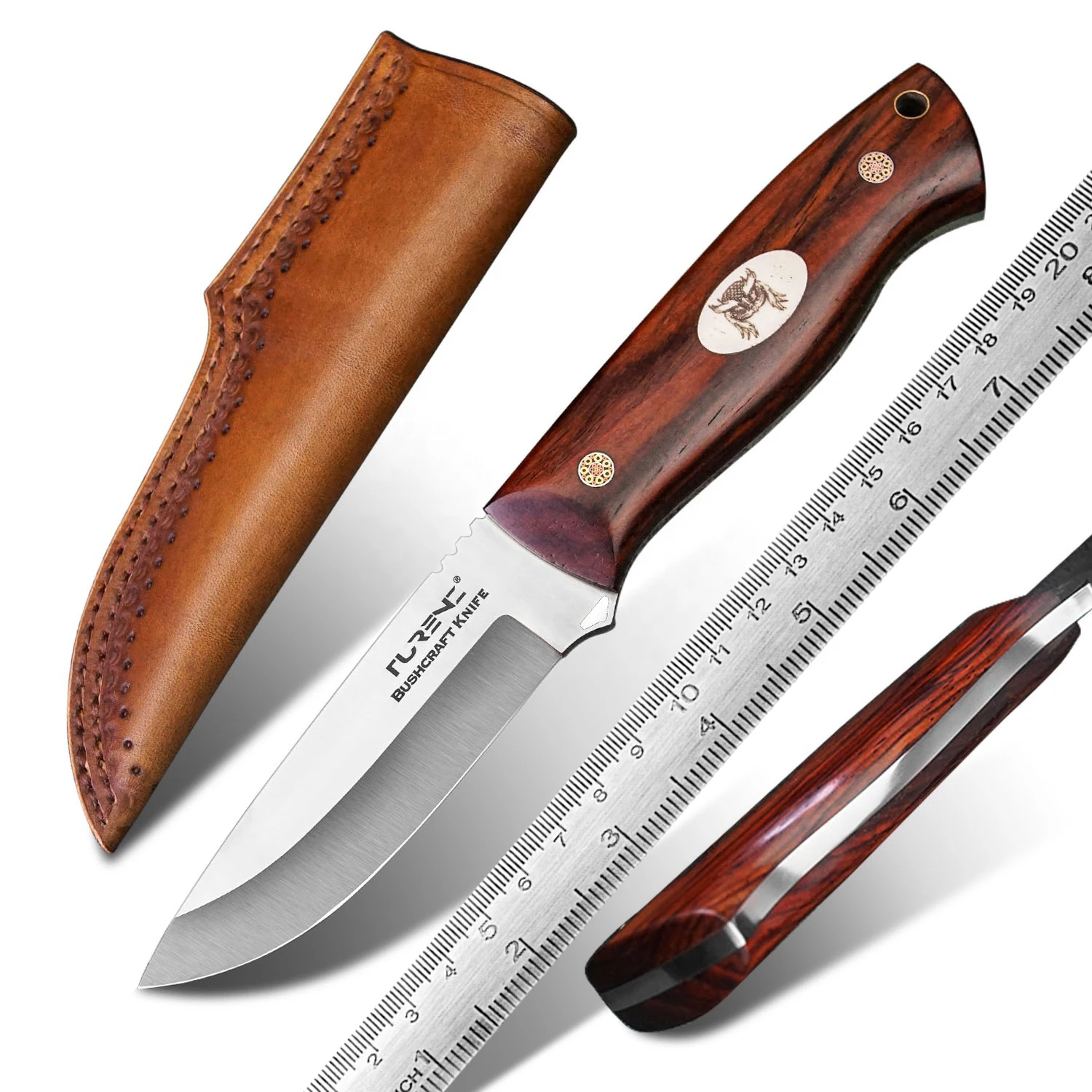 Rosewood Handle Full Tang Survival Outdoor Dive Fixed Blade Hunting Knife with Sheath