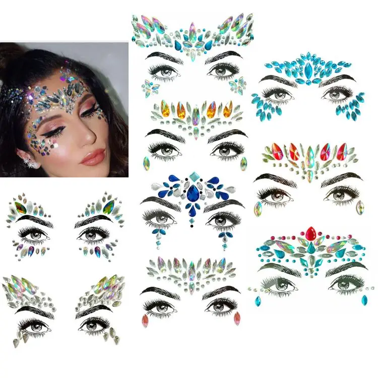 Glitter Face Jewelry Sticker Temporary Tattoo Electronic Music Festival Party Face Makeup Tools Acrylic Paste Diamond Sticker