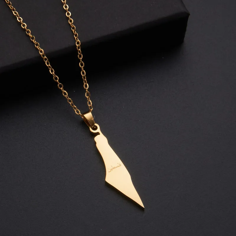 Stainless Steel Arabic Pendant Necklaces Israel Palestine Map Necklace