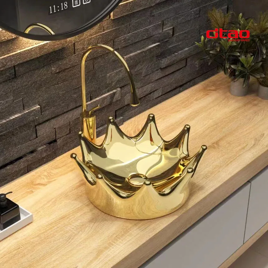 New design countertop washbasin lavabo ceramic hand wash basin gold luxury bathroom sinks
