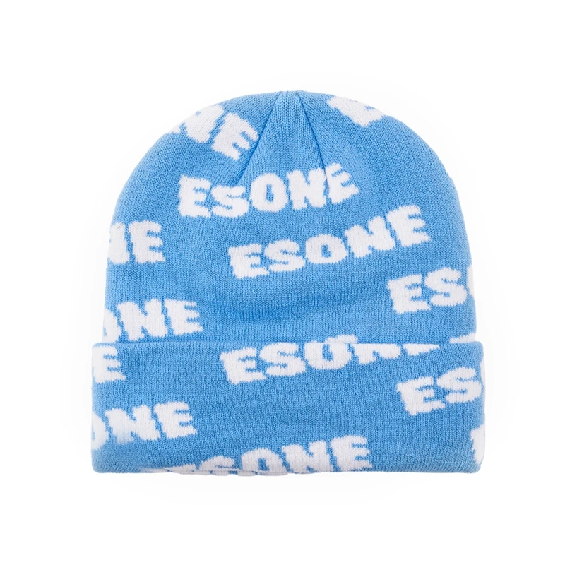 Wholesale Custom Logo Winter Warm Cuffless Skull Cap Jacquard Acrylic Knitted Beanie Hats