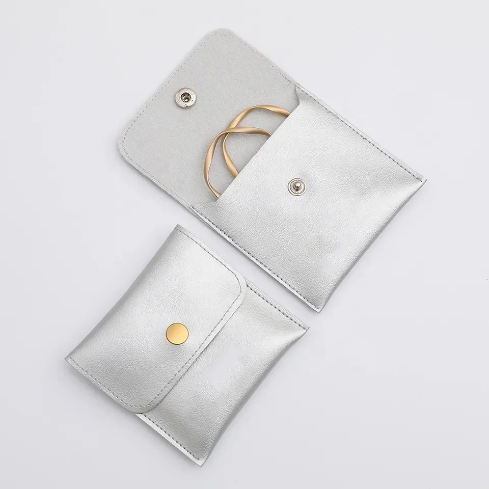 Custom MOQ 50PCS PU Jewelry Pouch Bag With Button Wholesale Jewelry Packaging Bags Jewelry Leather Pouches
