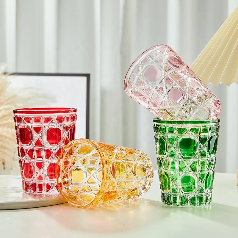 European color plaid creative whiskey glass fashion hand-cut water glass cup