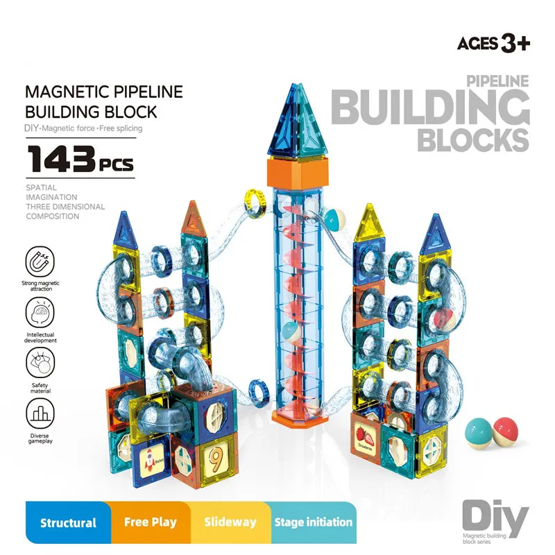 Electric magnetic pipe building blocks (143PCS) Electric lift pipe ball magnetic building blocks