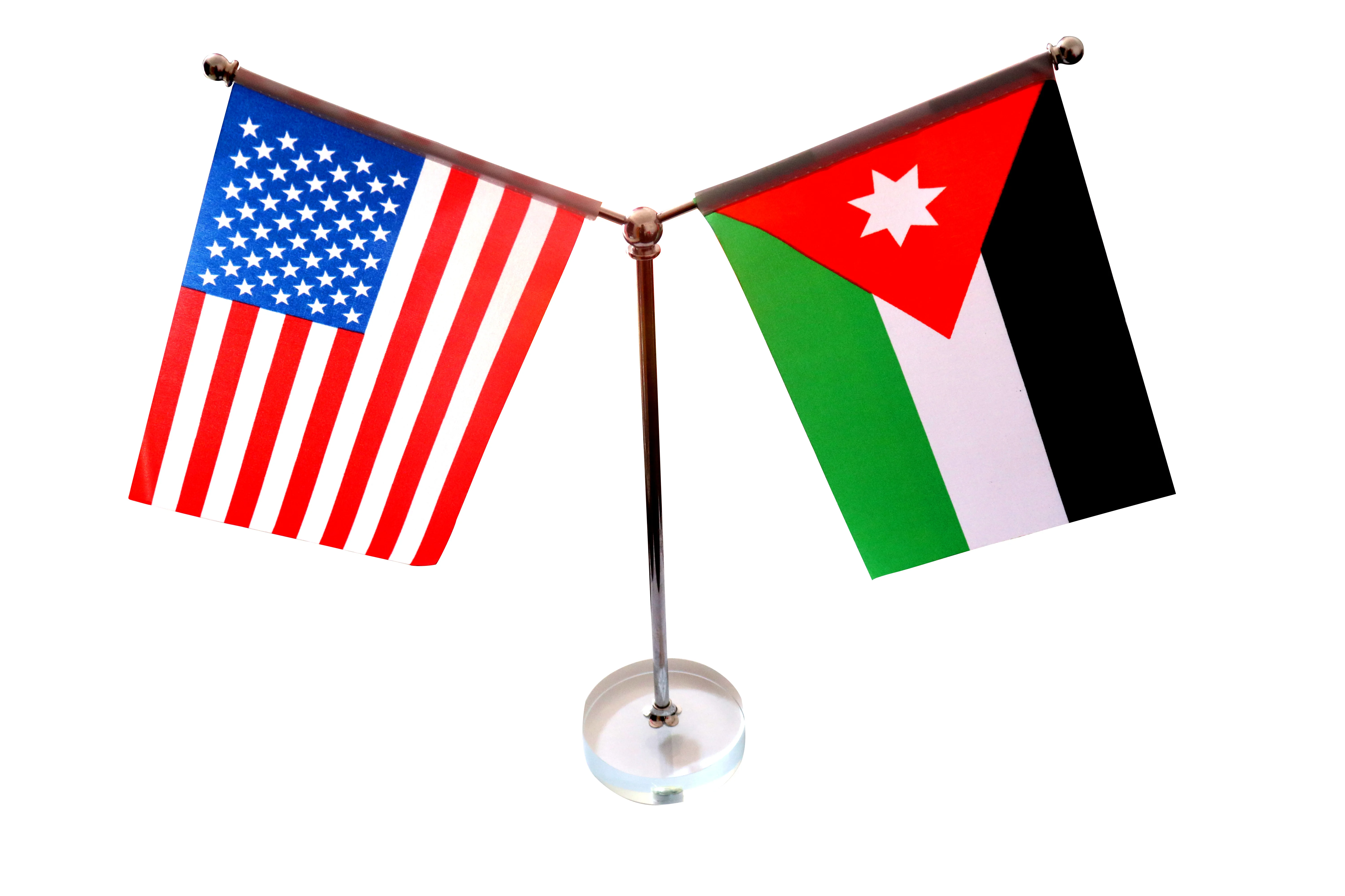 crystal glass base stainless steel table flagpole with custom polyester national desktop flag