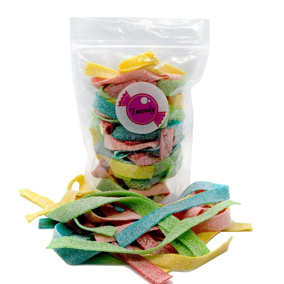 
wholesale custom private label halal sour strips rainbow belts sugar coated candy 