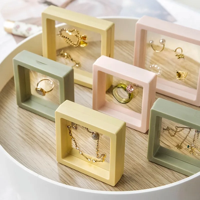 Square Jewelry Display Box Jewelry Stand Storage Display Box Transparent Pe Film Suspension Ring Box