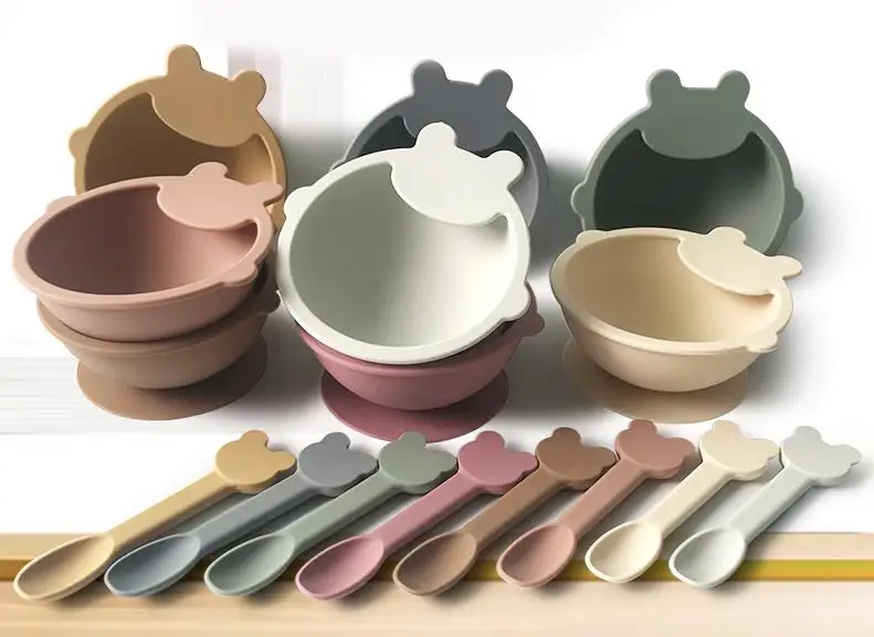 BPA Free Custom Baby Plate Suction Baby Silicone Bowl and Spoon Tableware Baby Feeding Sets