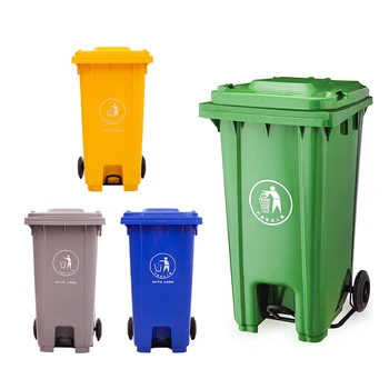 Commercial Outdoor Recycling Street Park Large 120L Foot Pedal Sorting Trash Can Plastic Garbage Bin 120 Liter Waste Wheelie Bin