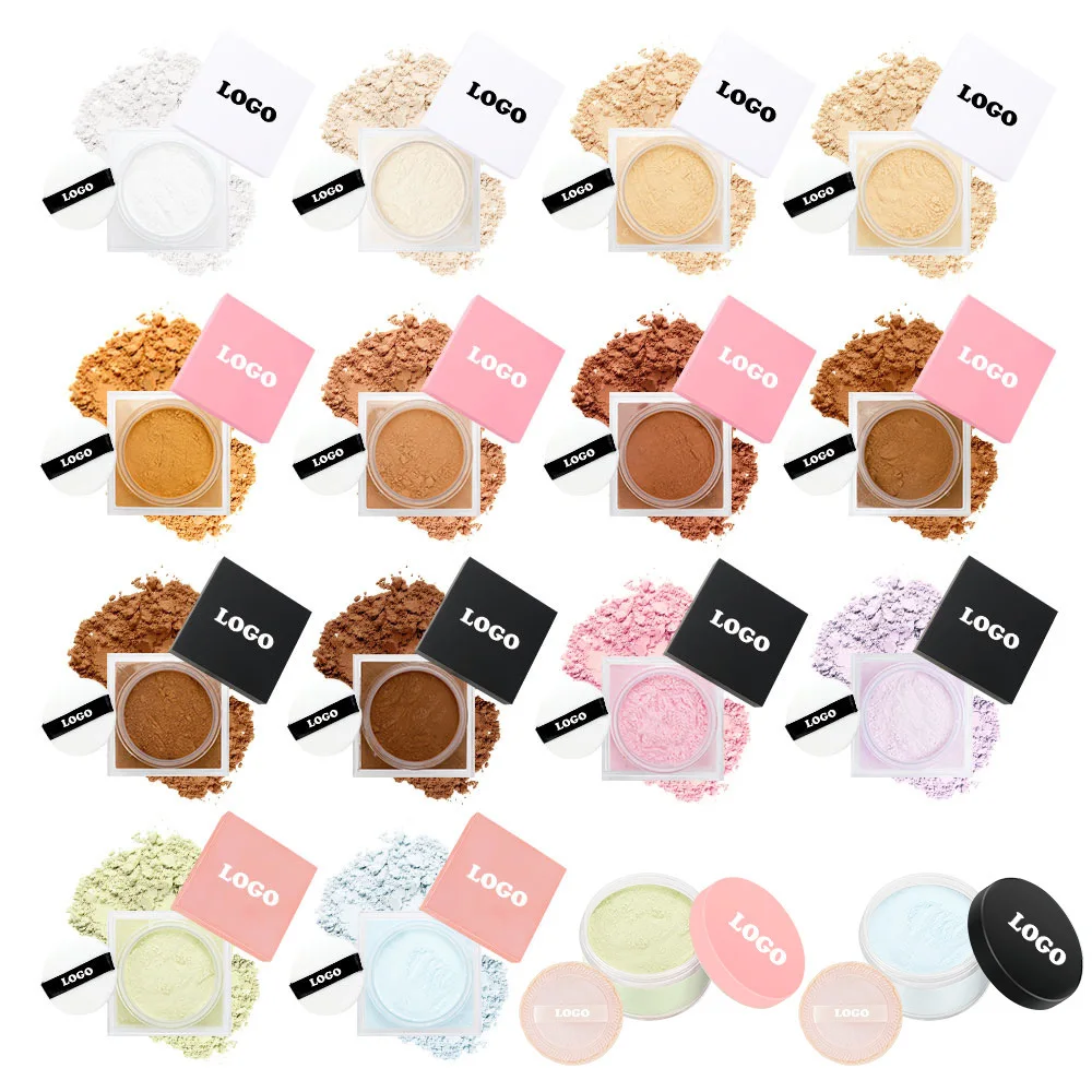 Private Label Translucent Custom Loose Highlighter Powder Jar with Sponge Smooth Texture Face Makeup Loose Setting Powder