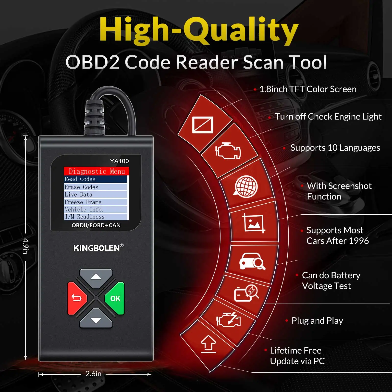 2024 New Product KINGBOLEN YA100 OBD2 OBDeleven Scanner for Auto Check Engine Scanner Car Diagnostic Machine Automotive Tools