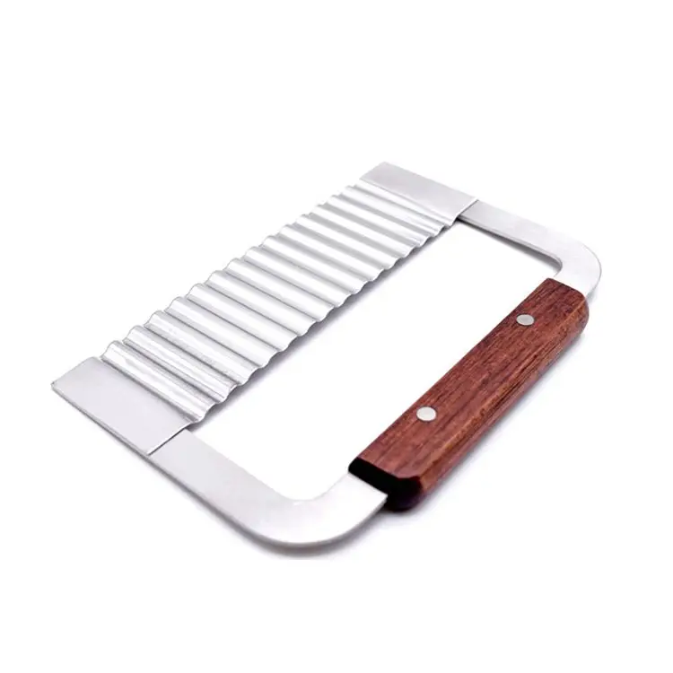 2021 Hot selling Stainless Steel Wave Cutter Wooden Handle Potato Vegetable Fruit Cut Flower Knife French Fries Cut Knife