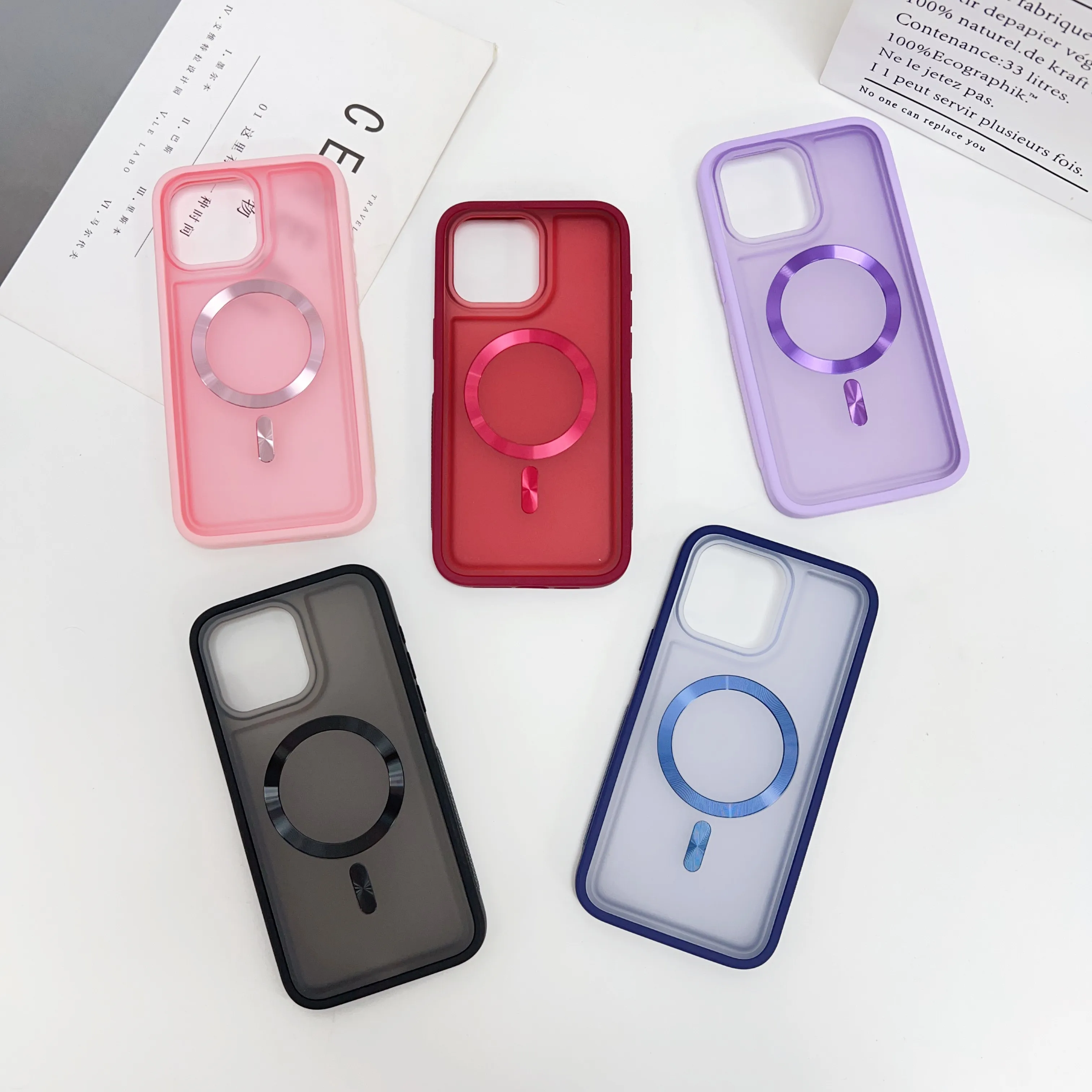 2024 three in one Matte PC case magnetic ring anti slip side strip TPU mobile phone case For Iphone 16 15 pro max