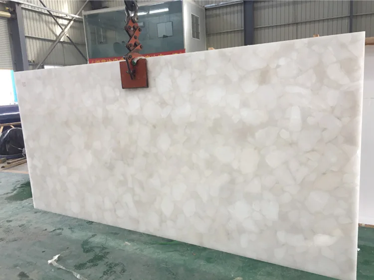 Custom Backlit White Quartz Natural Crystal Tile Onyx stone Gemstone Slab
