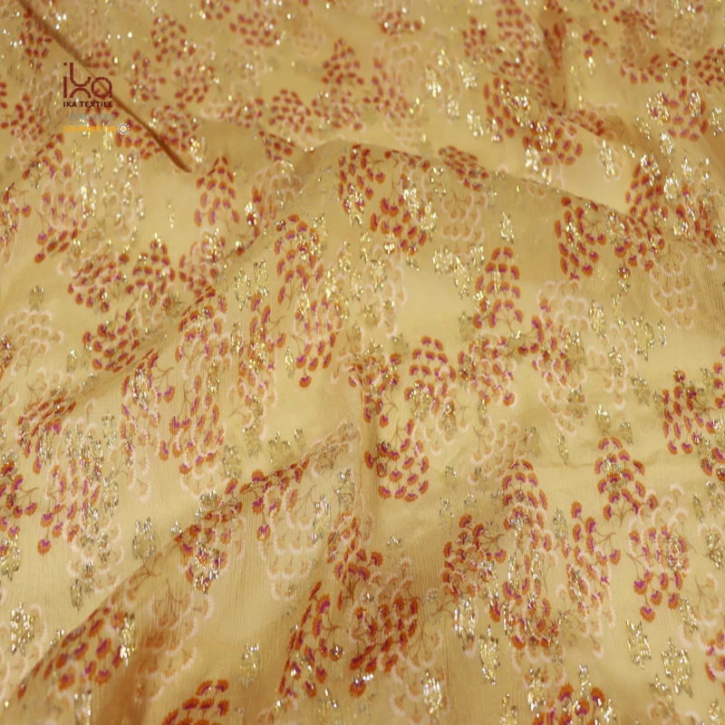 Eco-friendly Luxury Yellow Star Digital Fabric Printing Cotton Silk