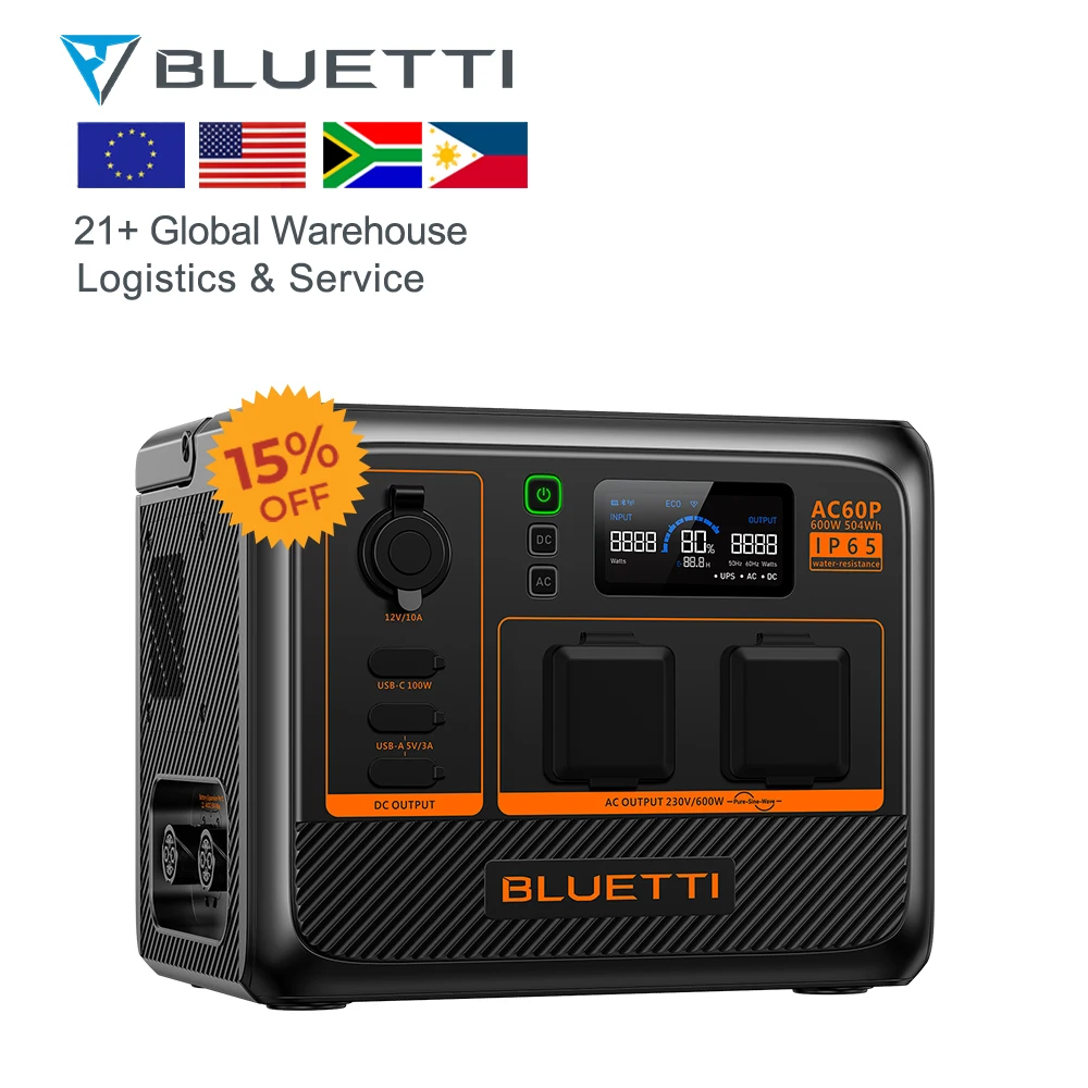 Bluetti AC60P Mini Backup Energy Household 500wh Lithium Battery Solar Portable Power Station for Outdoors