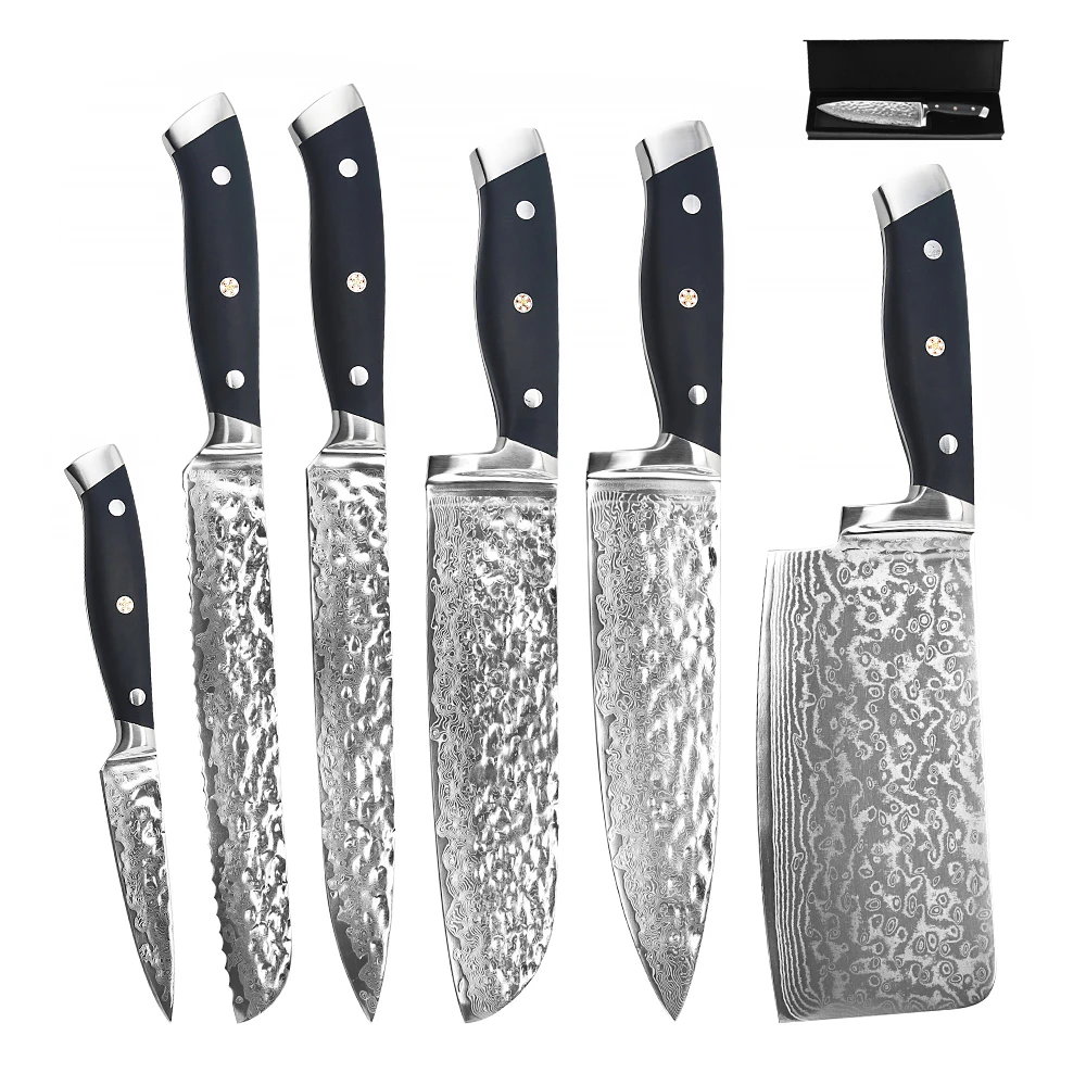 Wholesale 6Pcs Damascus Steel Kitchen Knives In High Quality Professional Chef Kitchen Knife Set With G10 Handle