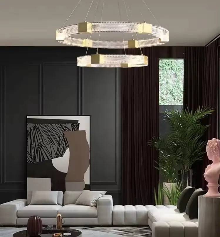Creative modern large size ring-shaped living room bedroom lighting LED golden ring chandelier