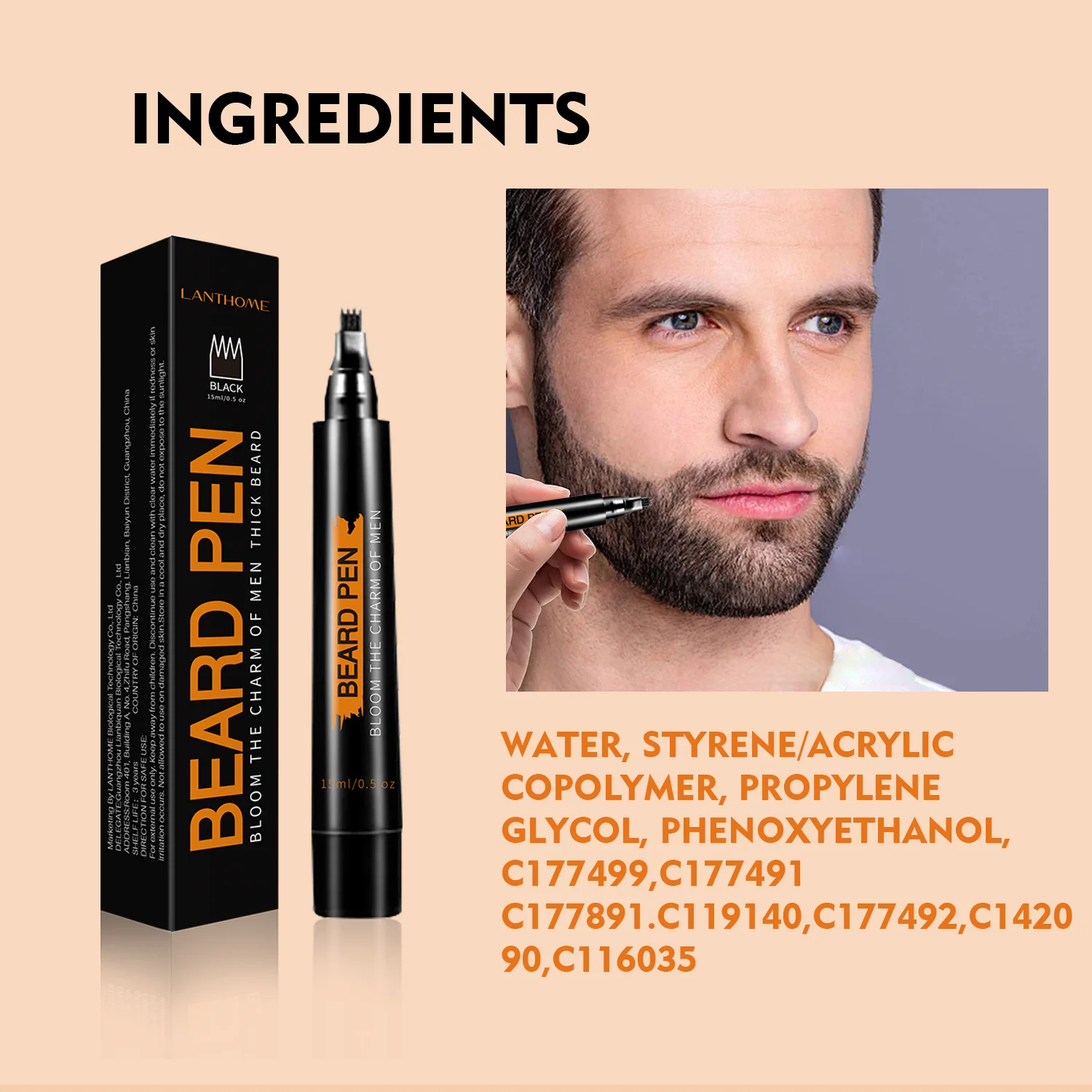 Men Beard Brush Filler Pencil Filling Waterproof Thicker Long Lasting Beard Pen