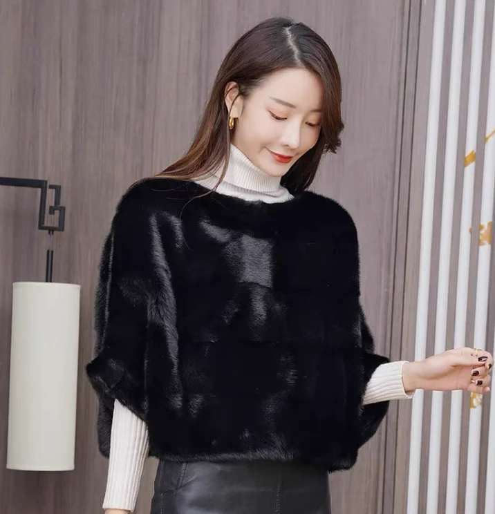 2023 пуловер из норки зимний женский пончо с длинным рукавом тонкий топ искусственного лисьего меха шаль большого размера теплая ветрозащитная Меховая куртка