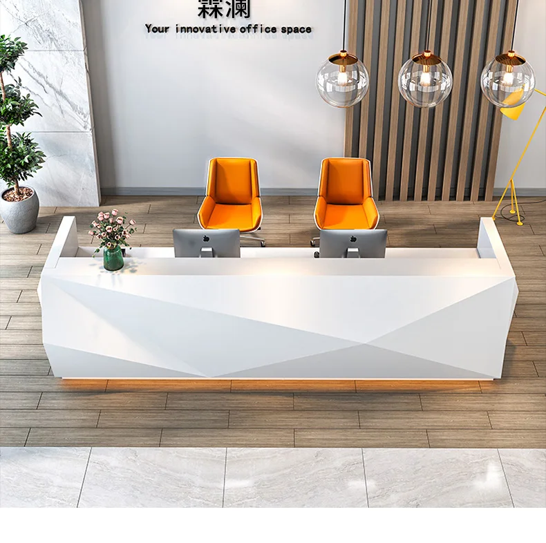 LANRAN E1 Wooden Based Panel Glossy Office Reception Desk Beauty Salon White