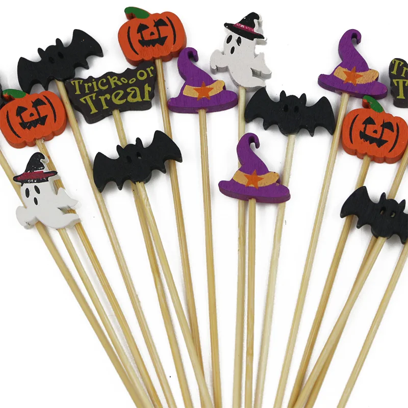 (100Pcs/pack) 12cm In Length Halloween Funny Bamboo Stick Festival Decoration Celebration Creative Handmade DIY Home Accessories