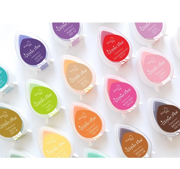 2021 cheapest domestic Water-drop shaped pearlescent color ink pad of 24 Glitter colours