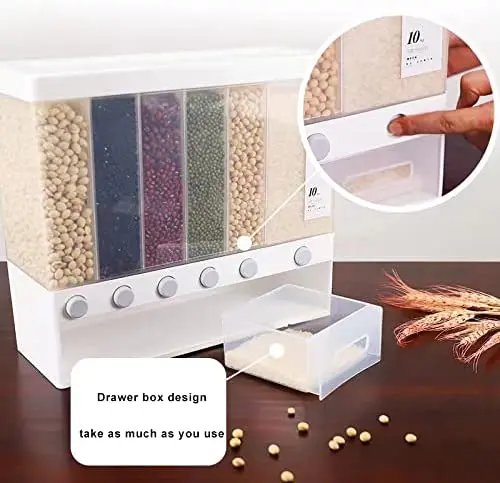 Dry Food Dispenser Wall mounted rice container Bulk food storage Grain Canisters can accommodate six kinds of grains