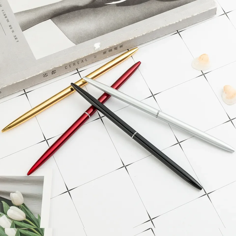 Hot selling Luxury promotion custom logo hotel table metal pen slim gift rose gold ball point pen with logo