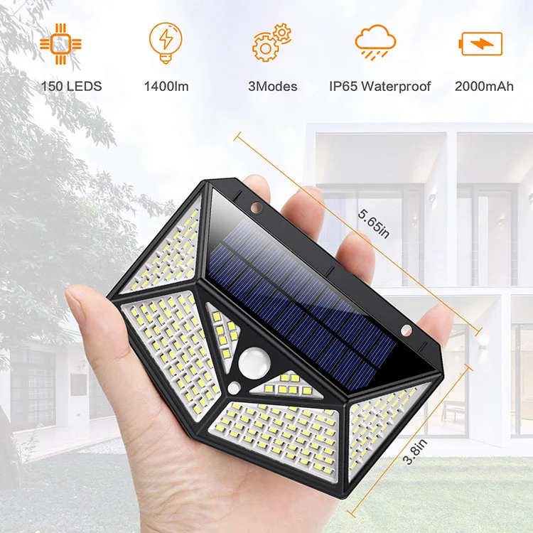 
Waterproof IP65 150 Wall Sensor Light Solar Garden 