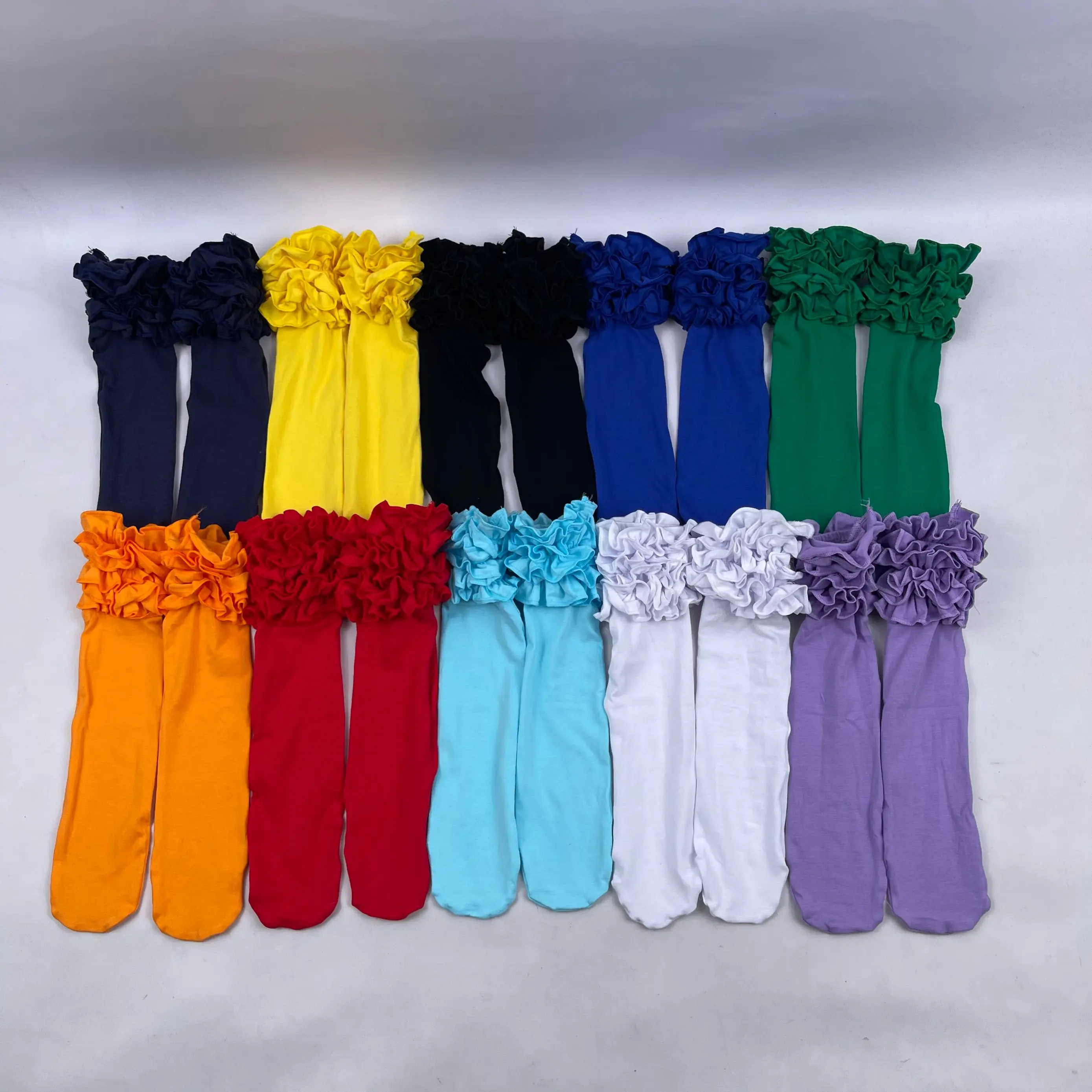 QINGLI leggings solid color ruffle custom color kids wholesale winter baby long socks pure cotton toddler icing knitted pants