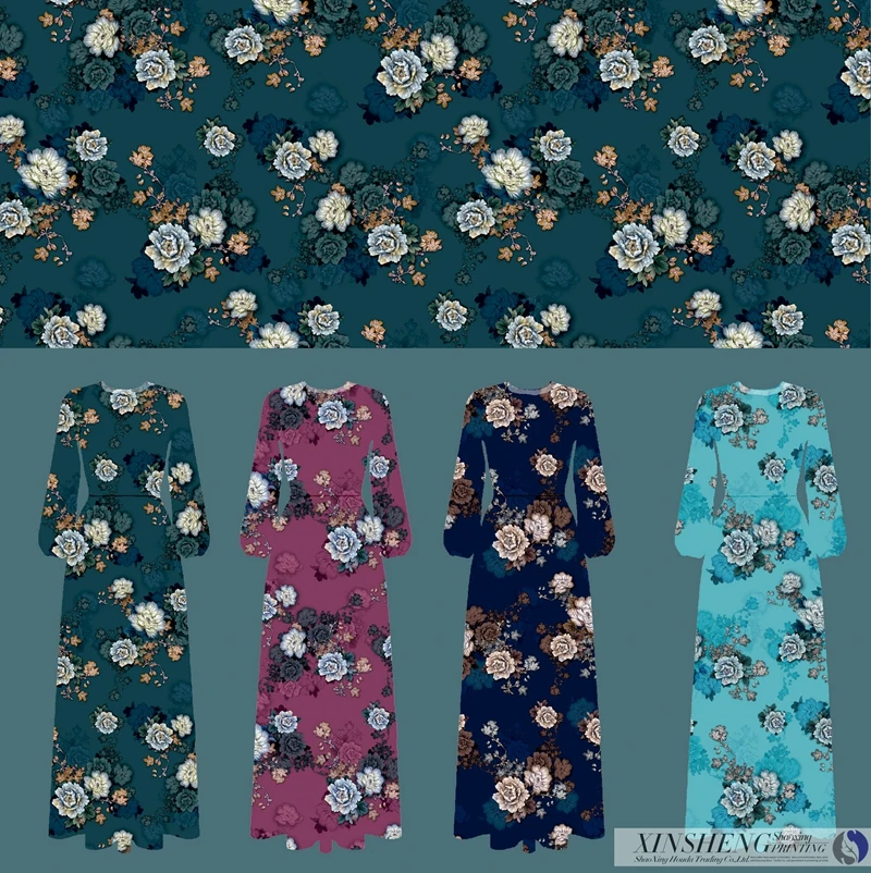 polyester digital print Imitated Silk Satin Chiffon Shiny Flower spring autumn Fabric for midi lady garment scarf