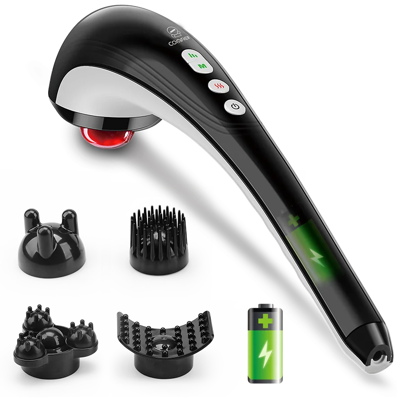 Cordless Handheld Back Massager - Rechargeable Percussion Massage with Heat, Deep Tissue Massager for Neck Shoulder Waist Leg
