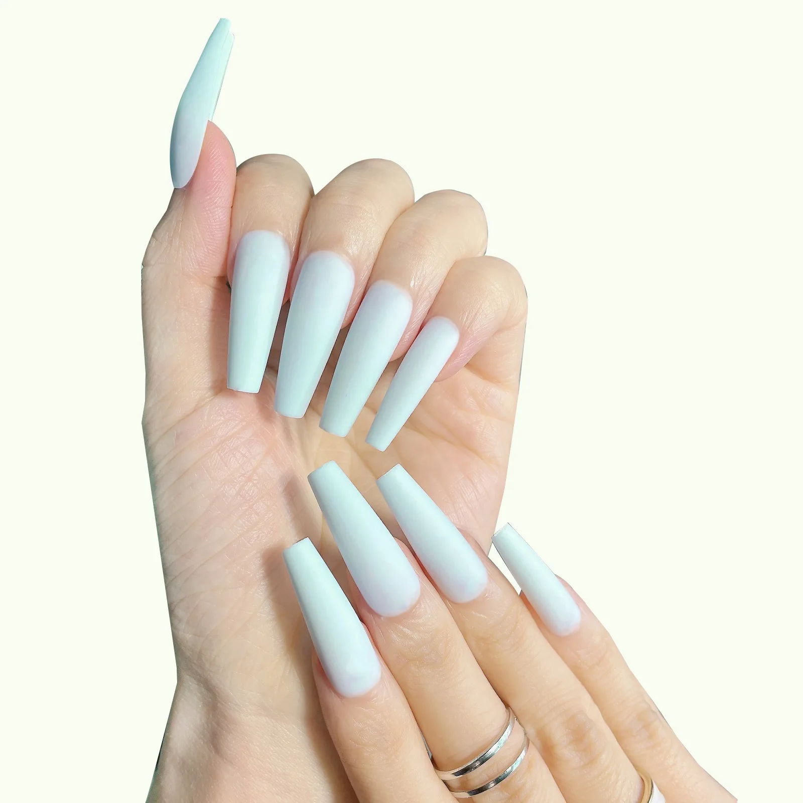 Light Lake Blue Design Finished Wearing False Nails Matte Color Press On Nails Detachable Artificial Nail Tips