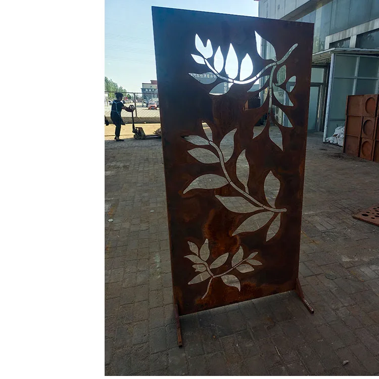 corten steel metal screen with rust color decorative laser cut seperate screen fence