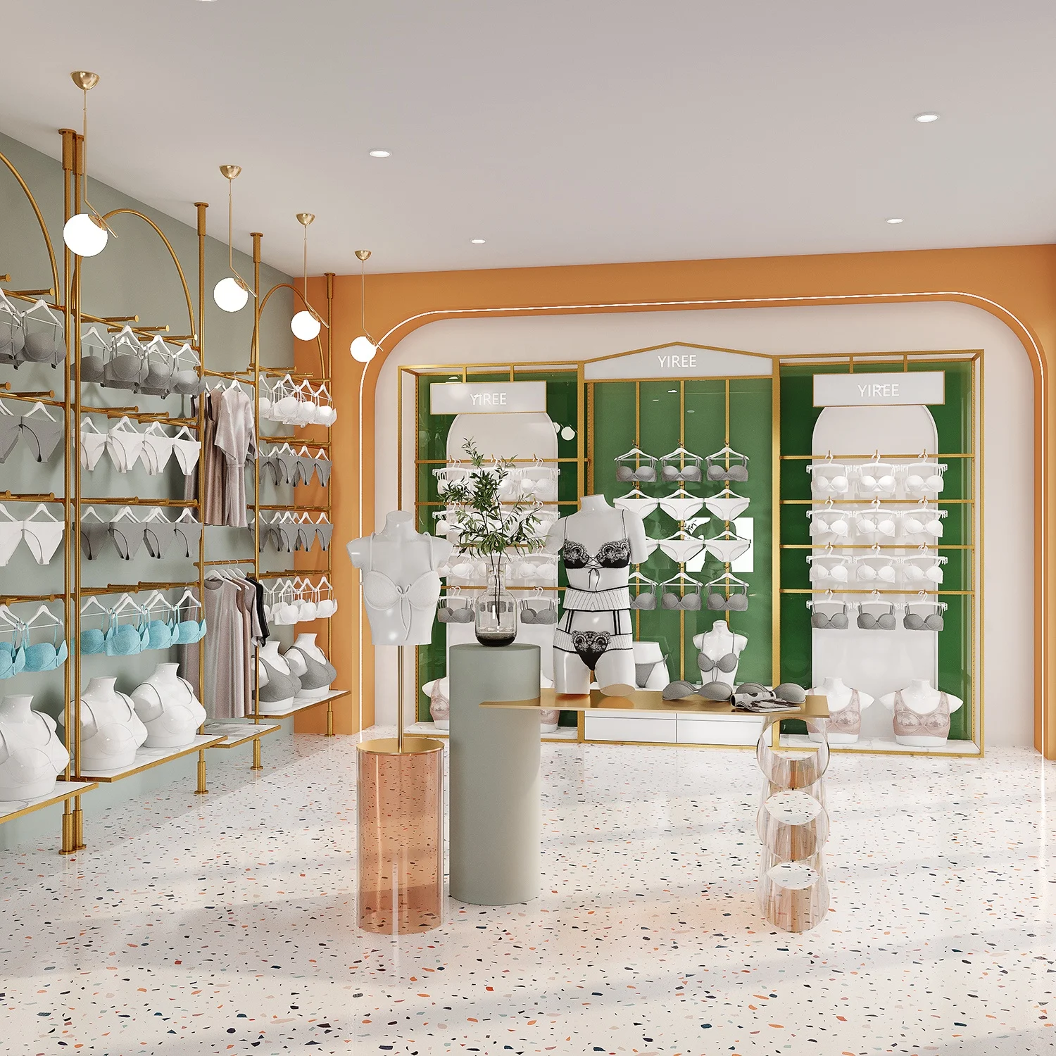 Top retail bra brand underwear store fixture display rack business factory metal wall lingerie shop designs