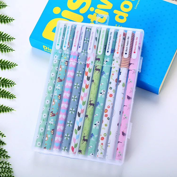 Kawaii Stationery Supplies Set of 10 Neutral Pen Wholesale Creative Learning Office School Supplies Cute Ballpoint Pen Set