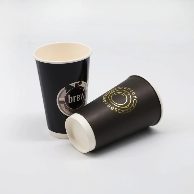 Manufacturer compostable takeway  biodegradable disposable custom design 8oz 12oz paper double wall coffee cups