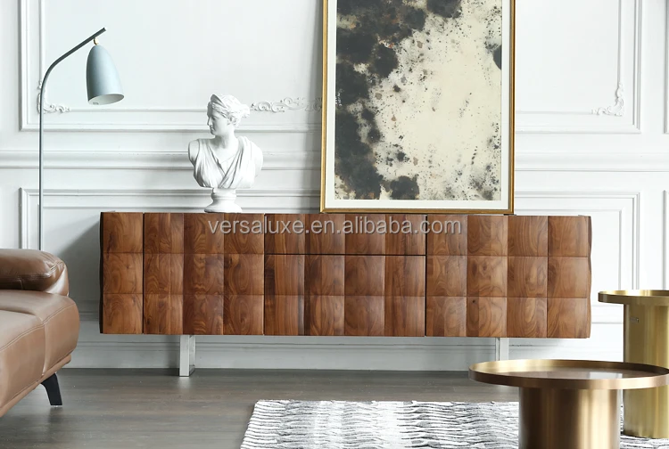 Modern solid wood walnut tv stand furniture cabinet nodric italian tv stand wood and three-dimensional cubic lattice cabinet