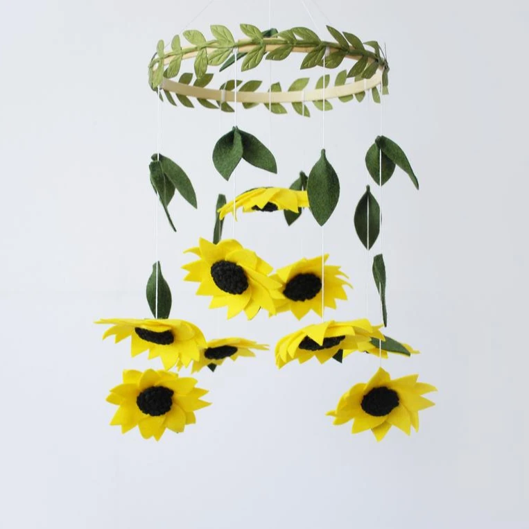 
boho baby shower decorations props girl bed toys sunflower leaf floral flower felt baby mobile crib 