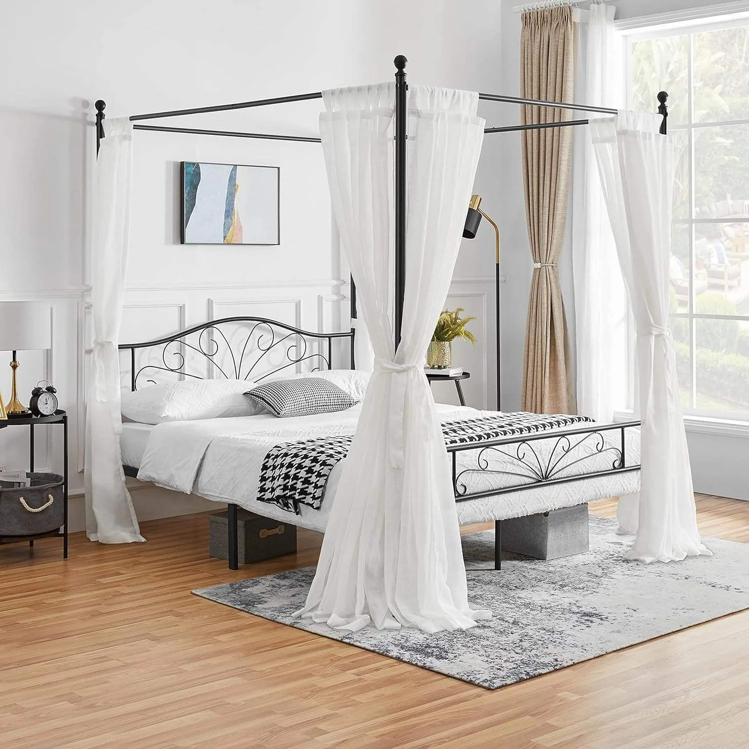 Forge Queen Iron Four Poster King Size Canopy Frame Metal Bed