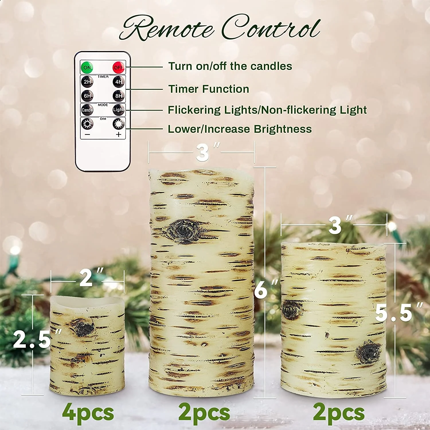 High Quality Flickering LED Candles Christmas Flameless Candles with Remote Real Wax Birch Bark Candle Lights for Home Bookcase