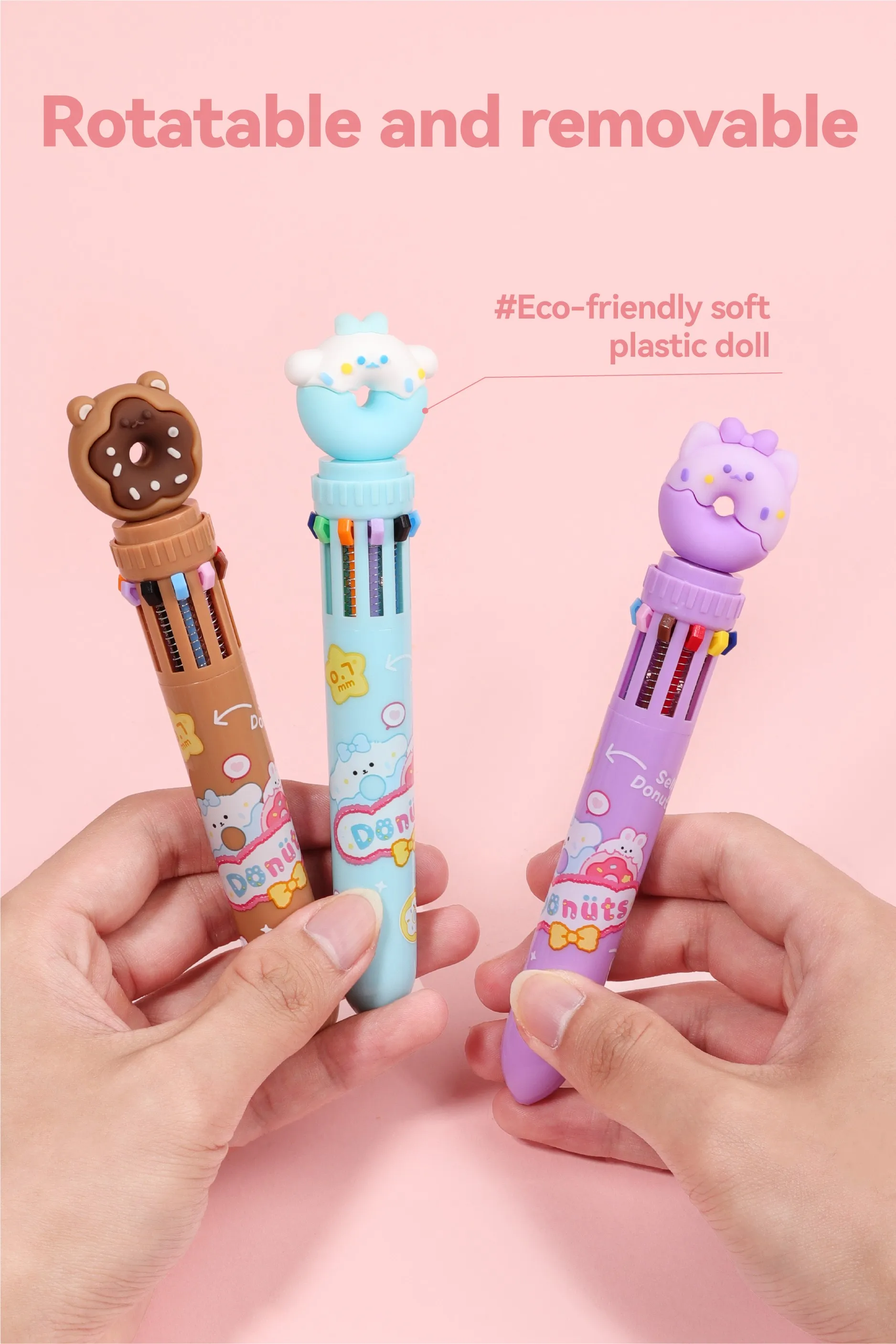 New Cute Doughnut multi-color pen 0.7mm Kawaii 10 color Ballpoint multi color pens 10 in 1 cute