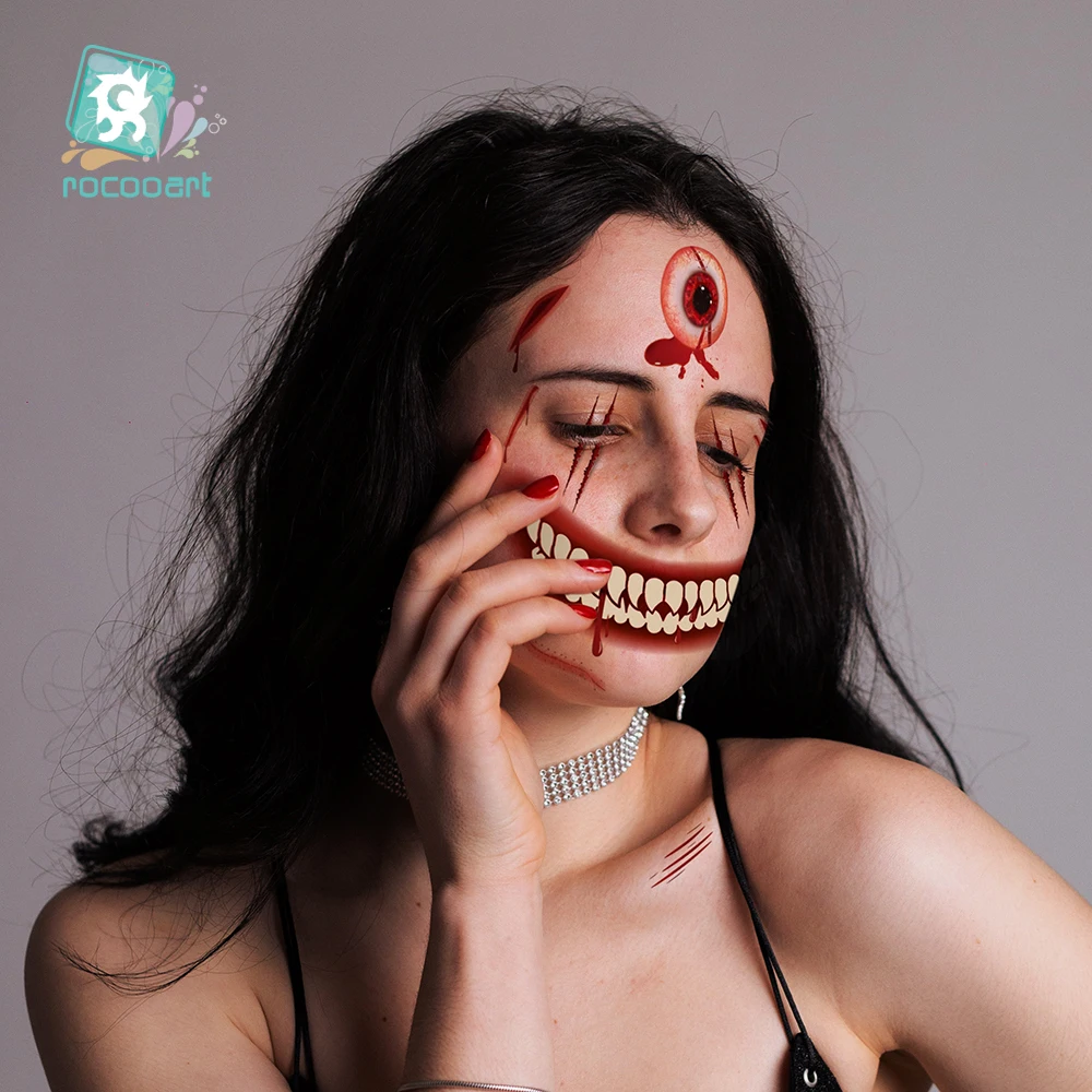 BM Series Online Shop With Fake Zombie Face Tattoos,Big Mouth Lips Blood Halloween Decoration Mask Face Temporary Tattoo Sticker