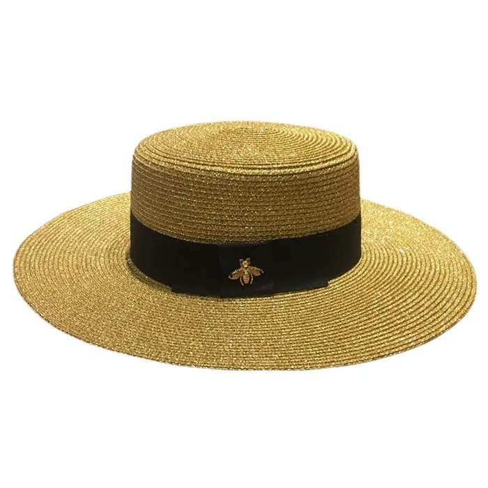 Designer gold braided straw hat small bee sunshade hat for women